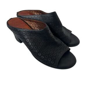 Gentle Souls Black Leather Perforated Mules Heels Sz 8